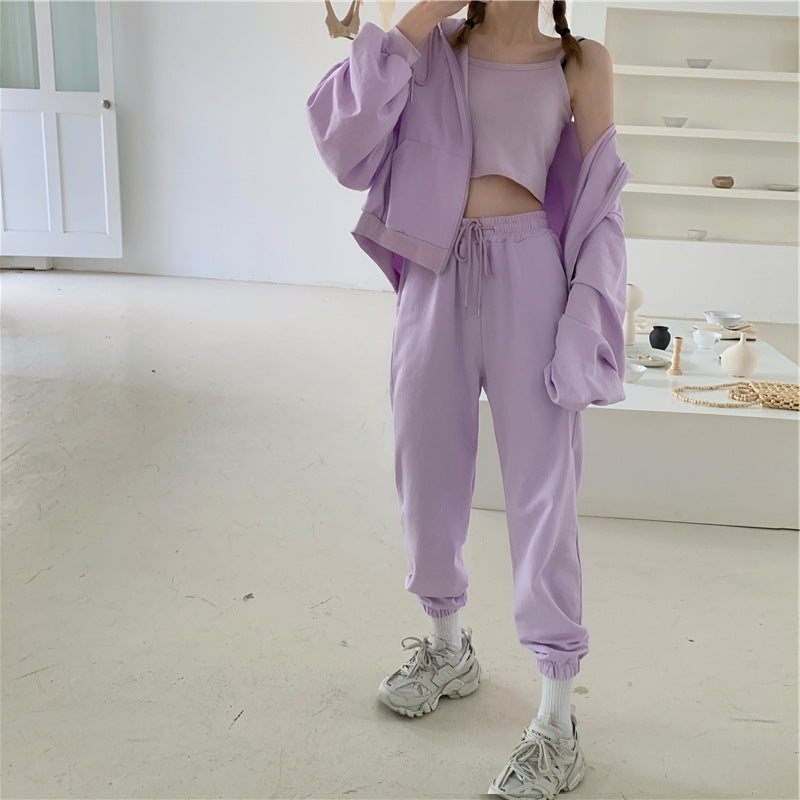 Sweater jacket + camisole + slacks