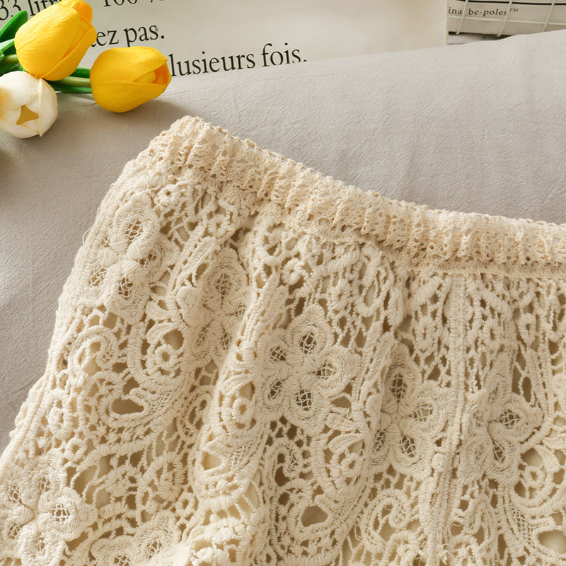 Women's High Waist Hollow Water Soluble Lace Shorts