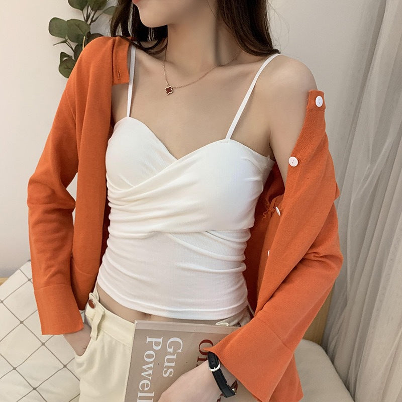 New Solid Color Small Camisole Women's Pure Cotton With Chest Pad