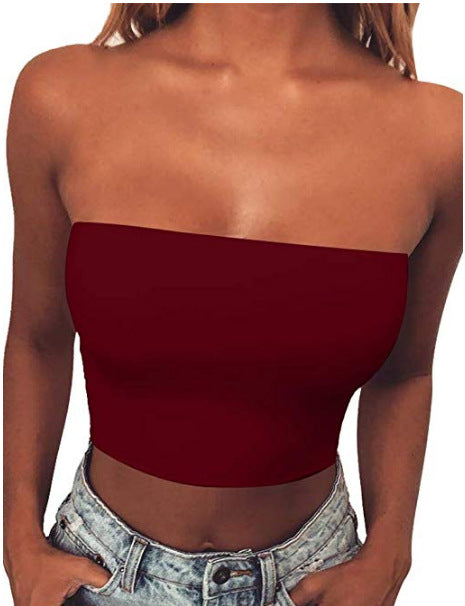 Women's solid color sexy slim tube top T-shirt
