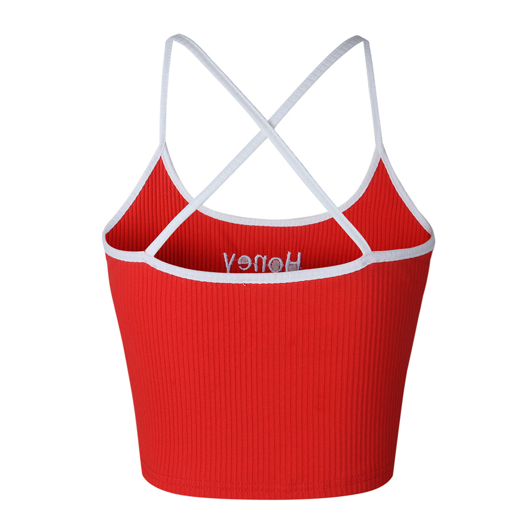 Letter embroidered close-fitting navel vest