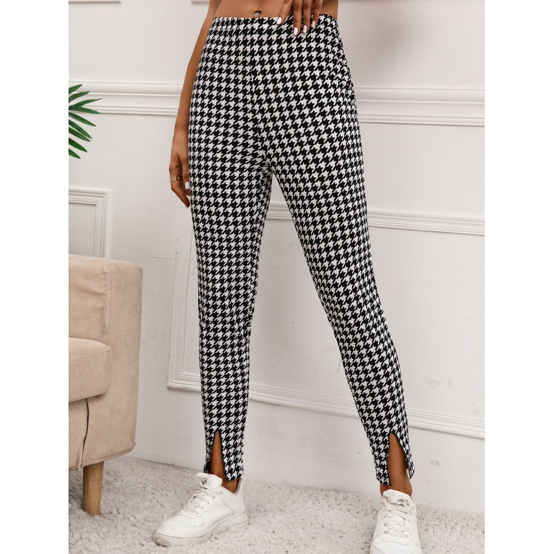 Houndstooth Pattern High-rise Slim-fit Pencil Cropped Trousers