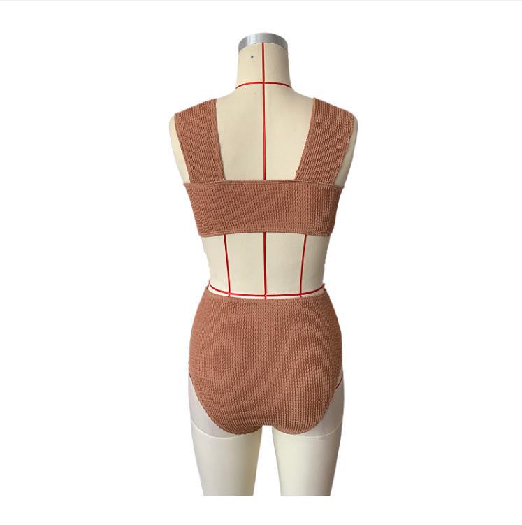 New Women's Split High Waist Special Fabric Solid Color Swimwear