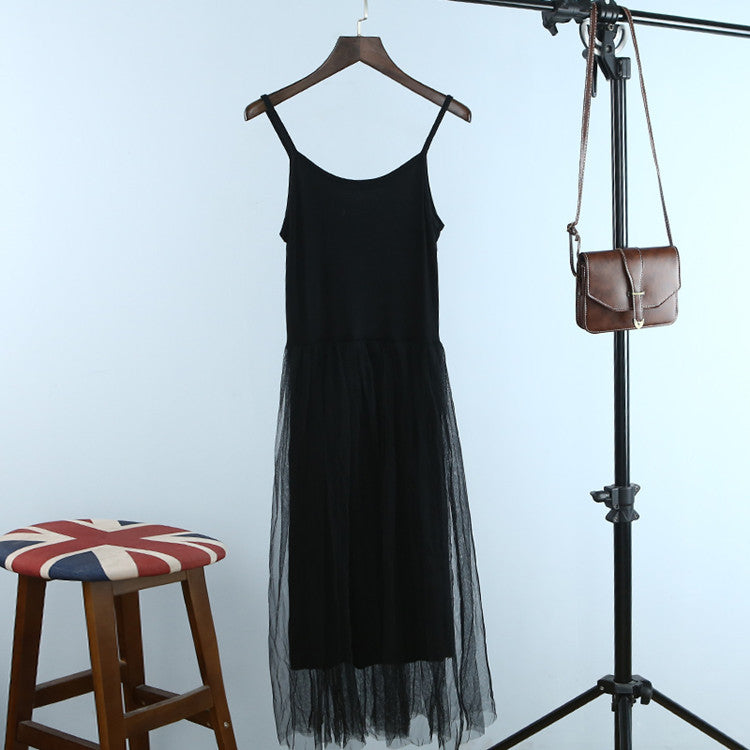 Stitching dress, high waist mesh skirt, camisole, mid-length skirt, pregnant women