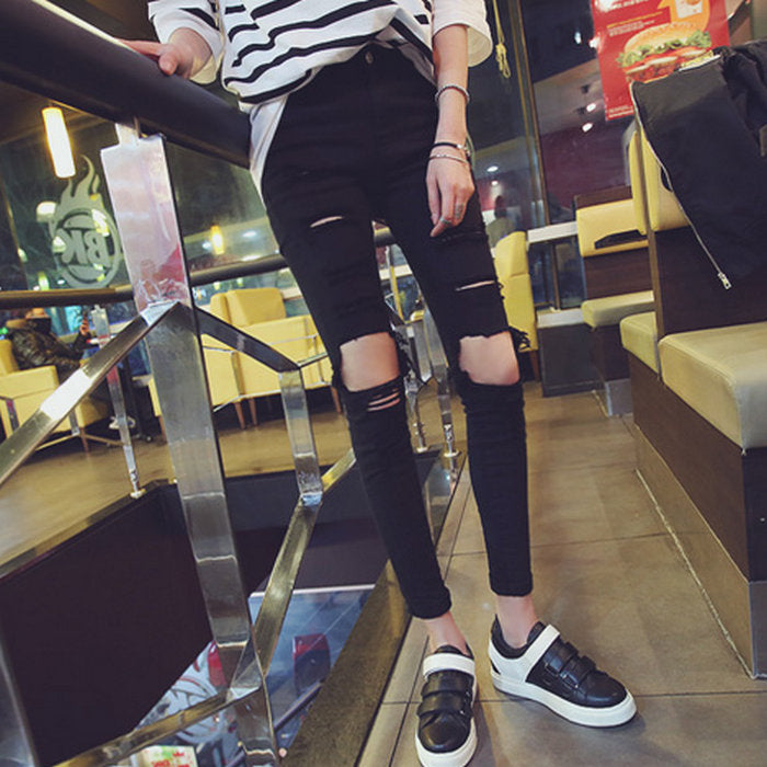 Big Ripped Knee Faux Jeans Women's Pencil Pants