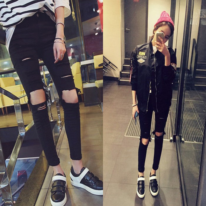 Big Ripped Knee Faux Jeans Women's Pencil Pants