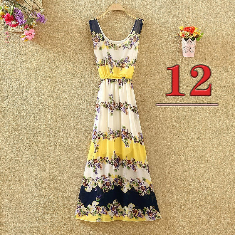 Sling sweet floral chiffon dress