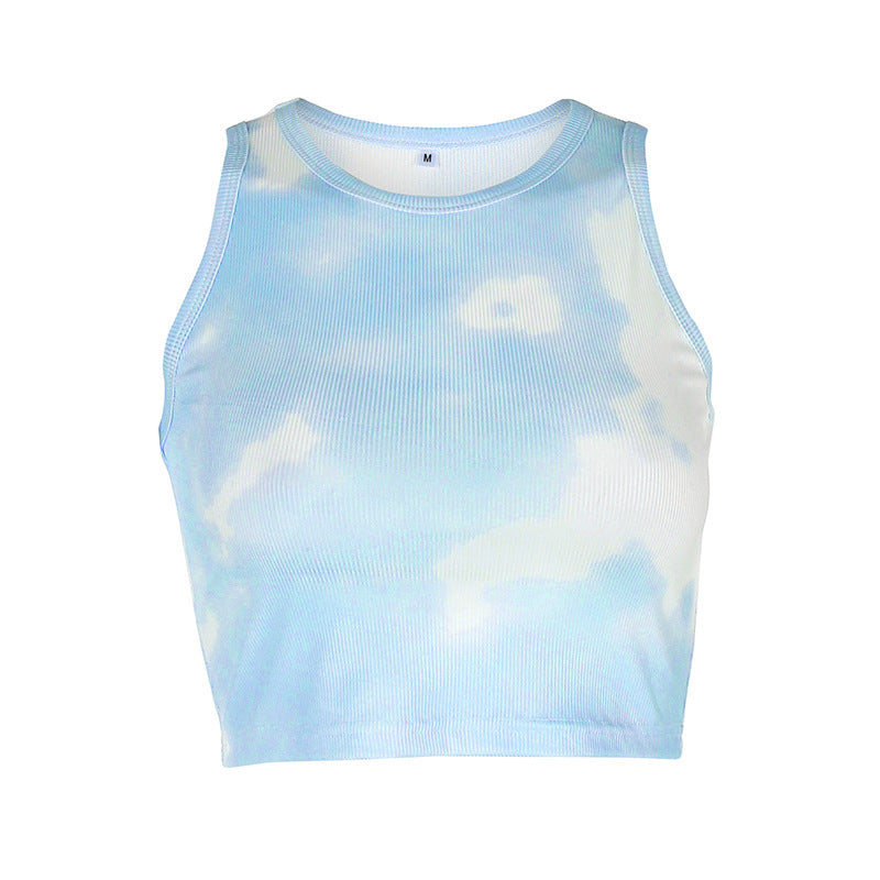 Tie-dye rainbow color slimming casual good top