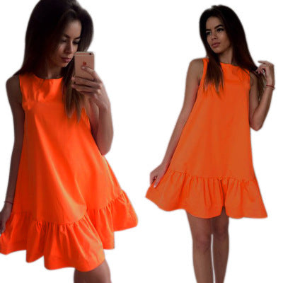 Loose Round Neck Sleeveless Pleated Dress