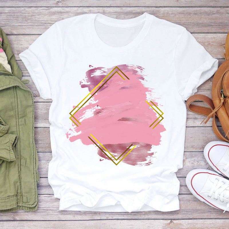 Watercolor Love Fashion Print Short-sleeved T-shirt Women's Trend