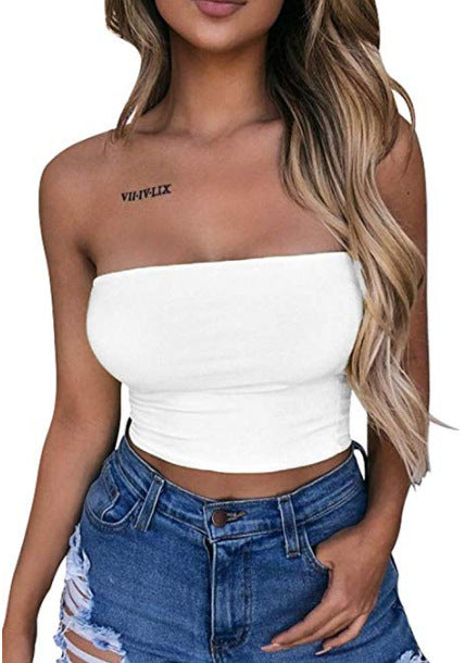 Women's solid color sexy slim tube top T-shirt
