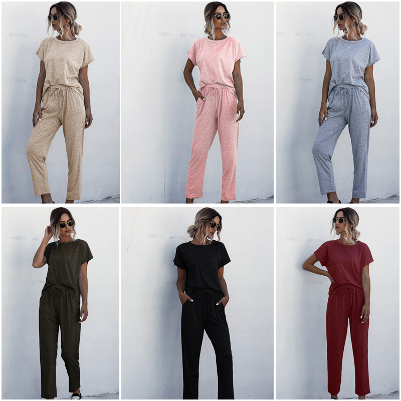 Round Neck Short Sleeve 2 Piece Casual Set
