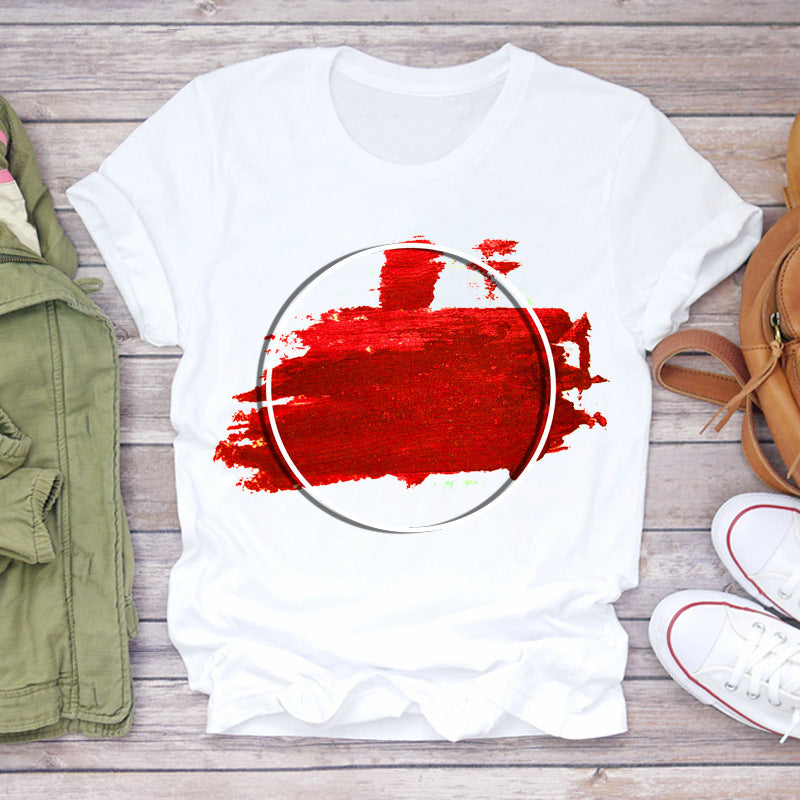 Watercolor Love Fashion Print Short-sleeved T-shirt Women's Trend