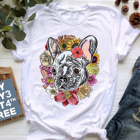 Summer New Style French Bulldog Print T-shirt Female Cute Cartoon Bulldog