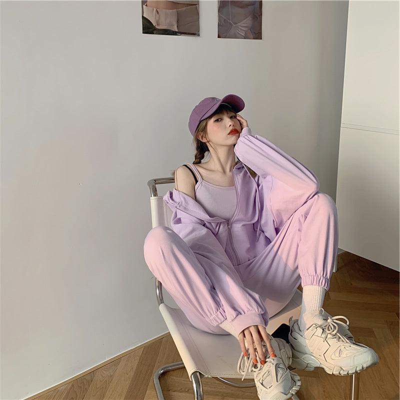 Sweater jacket + camisole + slacks