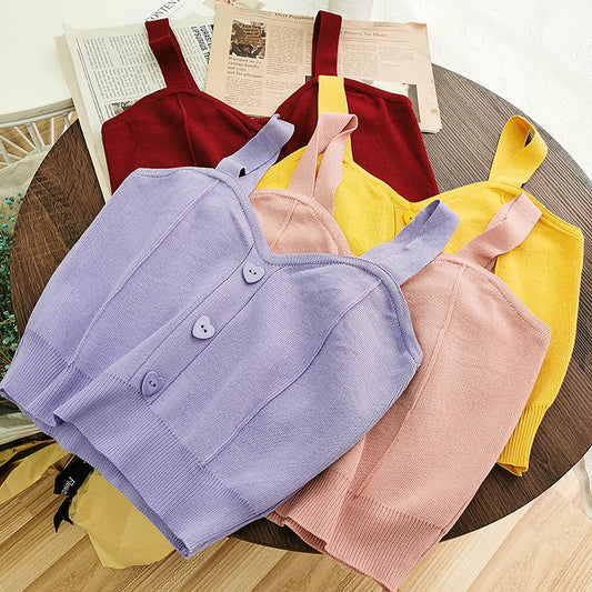Outer Wear Bottoming Shirt Women Short Slim Fit All-match knitted Vest