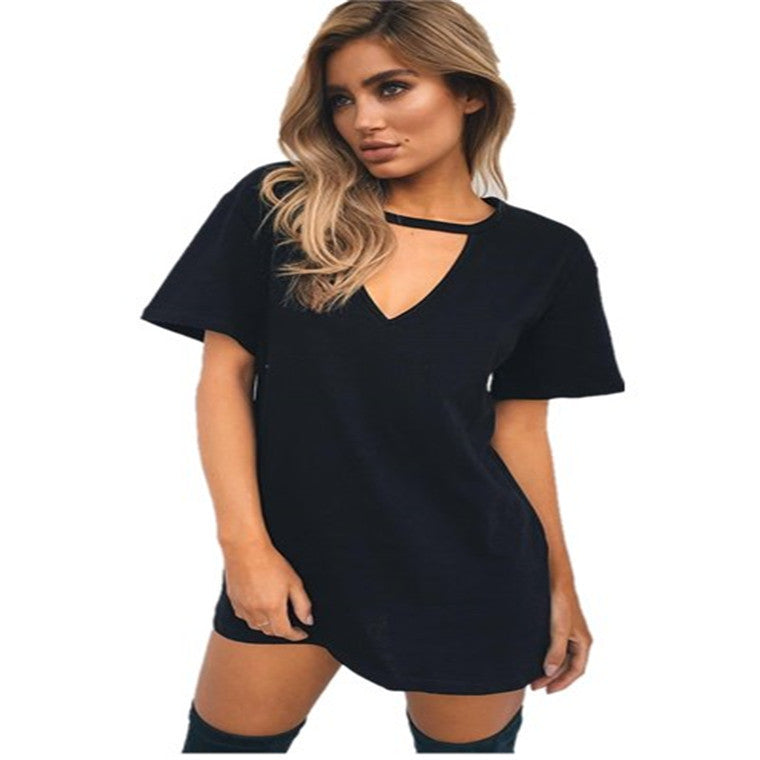 Wish AliExpress ebay summer hot sale explosions Europe and America sexy deep V short-sleeved T-shirt loose casual dress