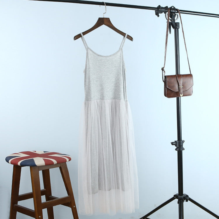 Stitching dress, high waist mesh skirt, camisole, mid-length skirt, pregnant women