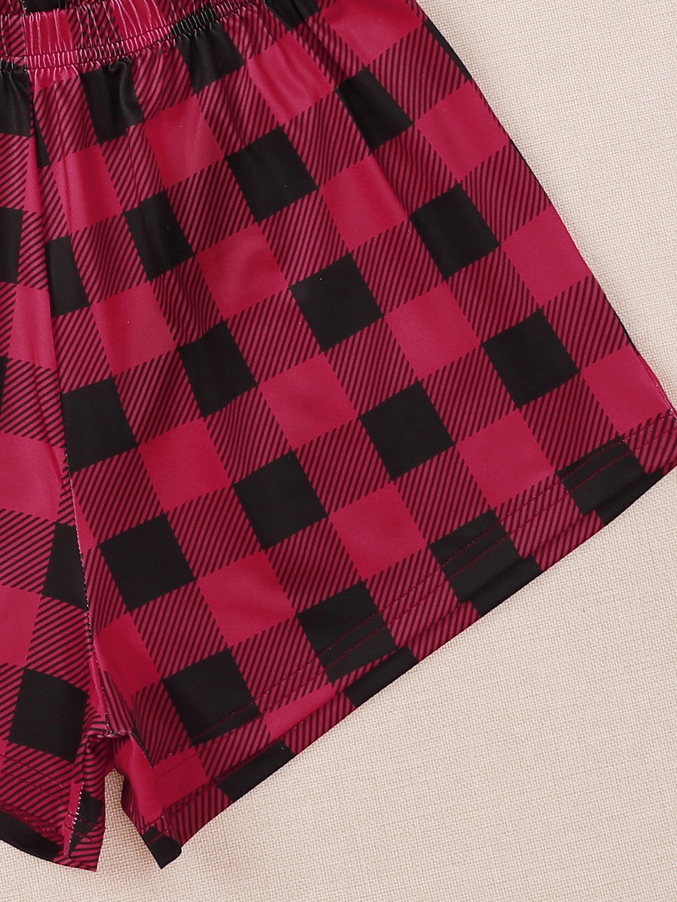 Letter Print Short Sleeve T Shirt Plaid Shorts Christmas Women Pajama Sets