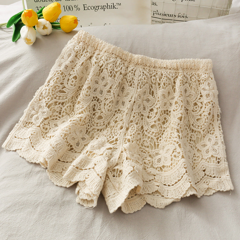 Women's High Waist Hollow Water Soluble Lace Shorts
