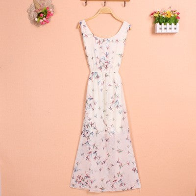 Sling sweet floral chiffon dress