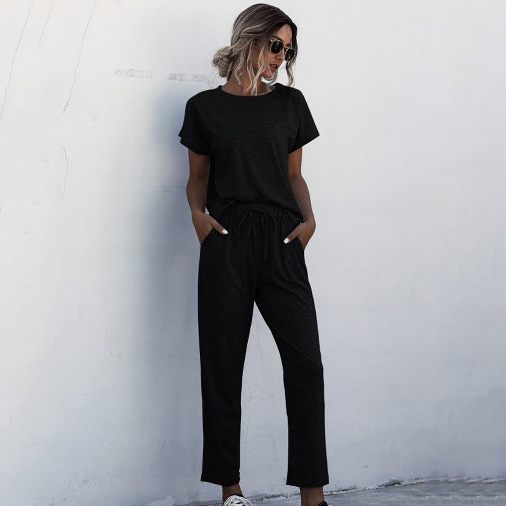 Round Neck Short Sleeve 2 Piece Casual Set