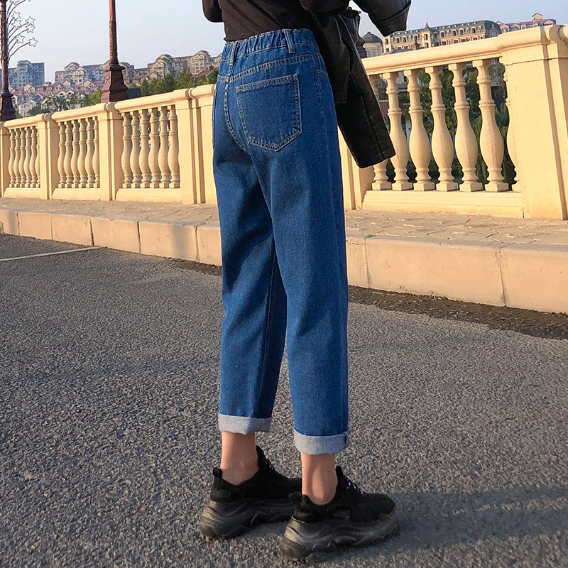 Women's Jeans Korean Style Straight Wide Leg Pants High Waist Drape