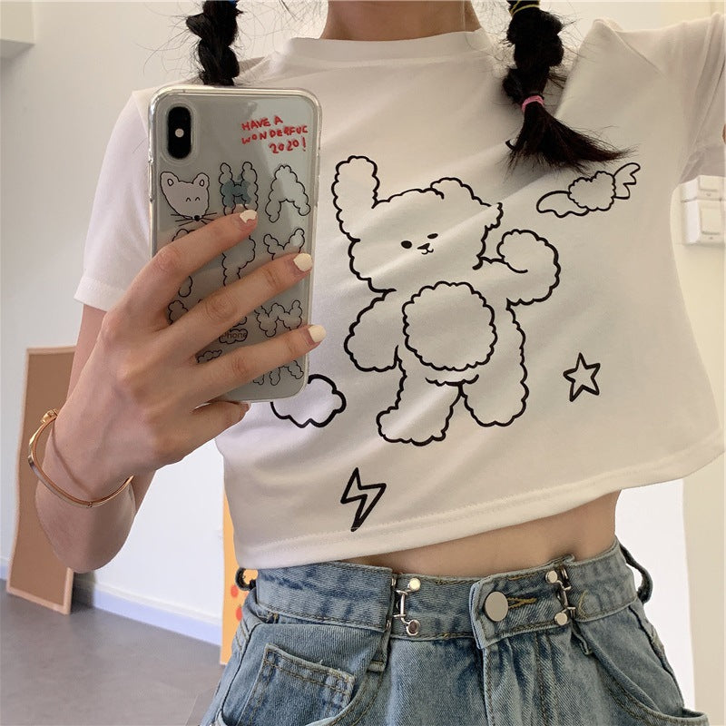 Short Half-Sleeved Top White Butterfly Short-Sleeved T-Shirt