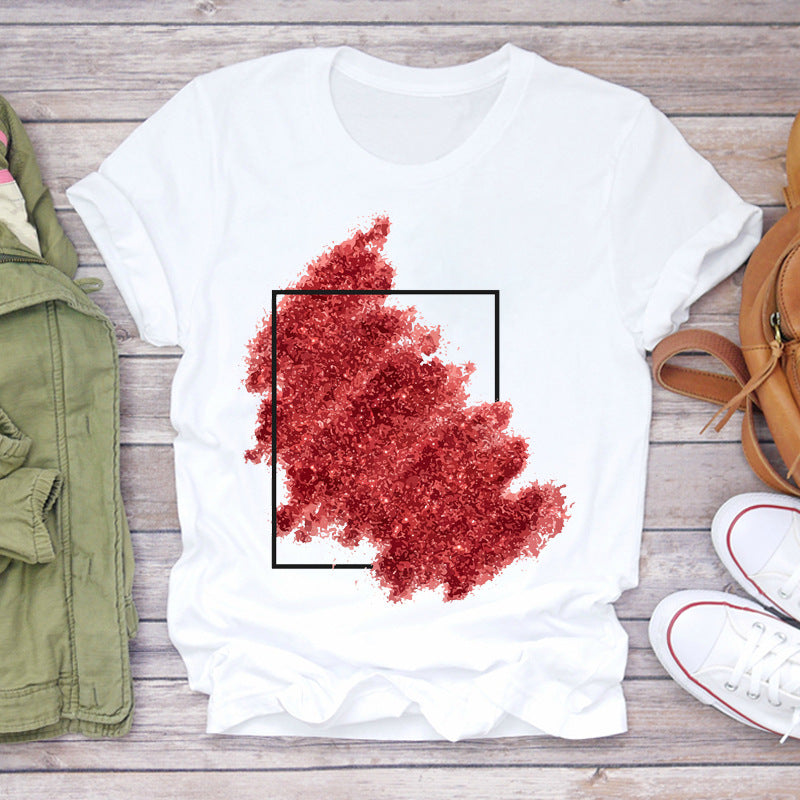 Watercolor Love Fashion Print Short-sleeved T-shirt Women's Trend