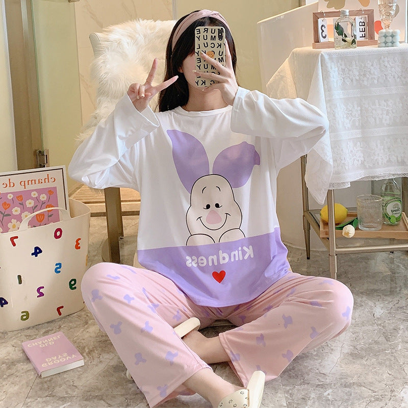 Outer Cartoon Pajamas Women's Short-sleeved Trousers  Polyester Fiber Home Service Two-piece Suit