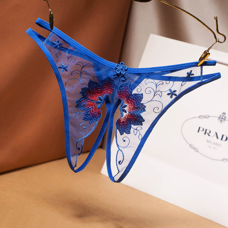 Women's Embroidered  File Panties Free Sexy Thong Low Waist