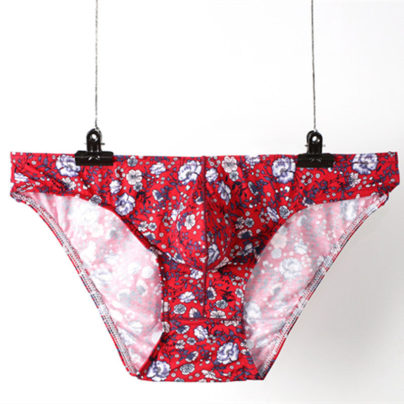 Flower Printed Low Waist Men Briefs Breathable U Convex Pouch