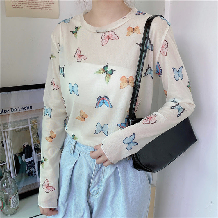 Sun Protection Clothing Ice Silk Long-sleeved T-shirt Mesh Thin Bottoming Shirt