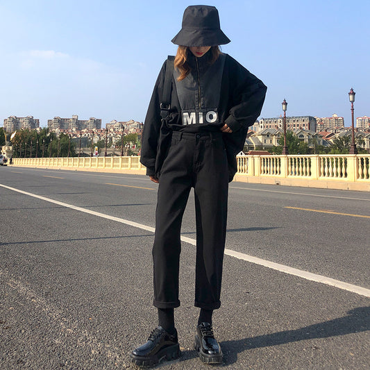 Women's Jeans Korean Style Straight Wide Leg Pants High Waist Drape