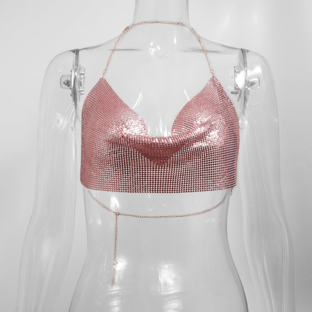 Sequined Personalized Metal Strap Top