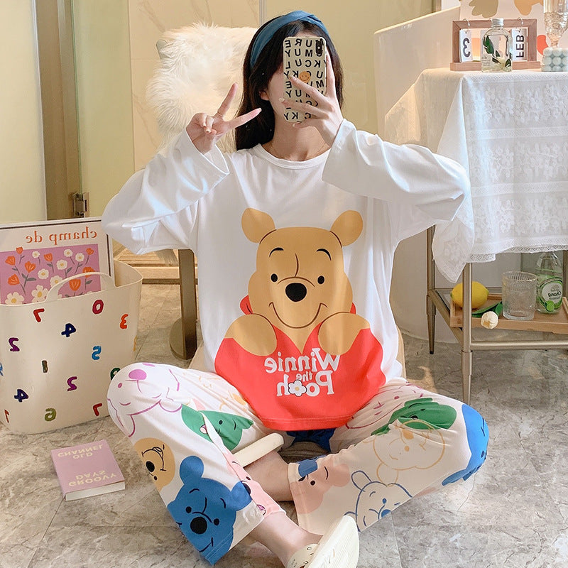 Outer Cartoon Pajamas Women's Short-sleeved Trousers  Polyester Fiber Home Service Two-piece Suit