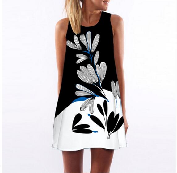 Retro digital print round neck dress