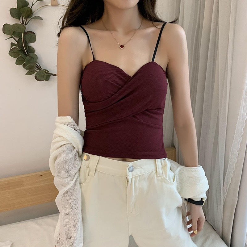 New Solid Color Small Camisole Women's Pure Cotton With Chest Pad