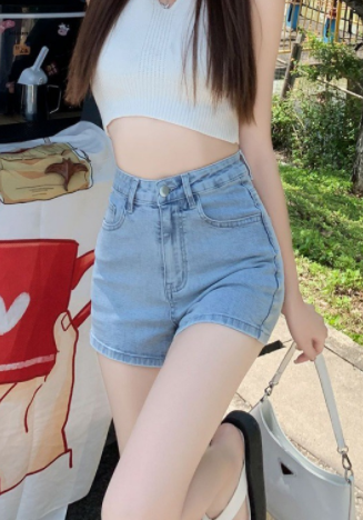 Blue High Waisted Women's Denim Shorts