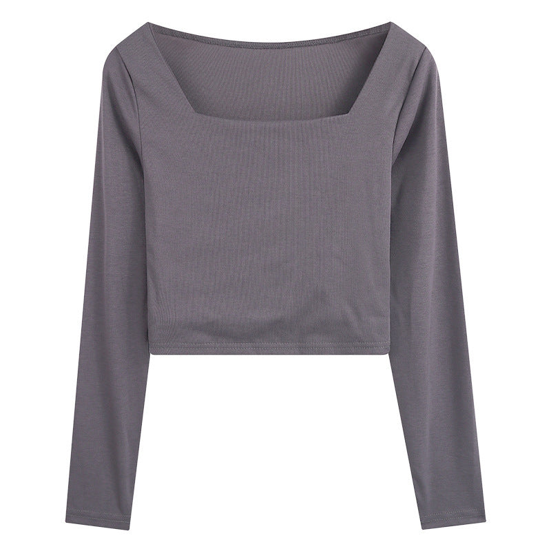 Women's Fashion Slim Fit Square Collar Long-sleeved Bottoming Shirt Top