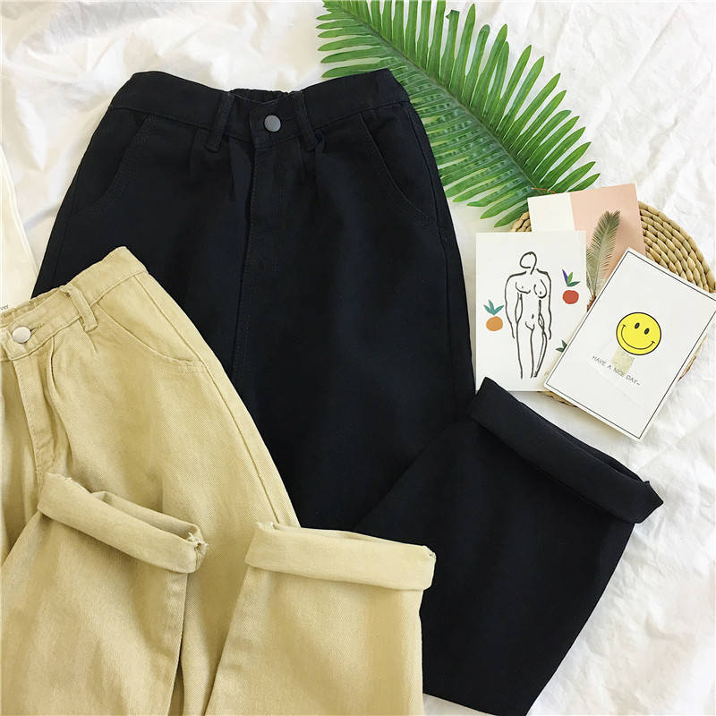 Ladies high waist straight jeans