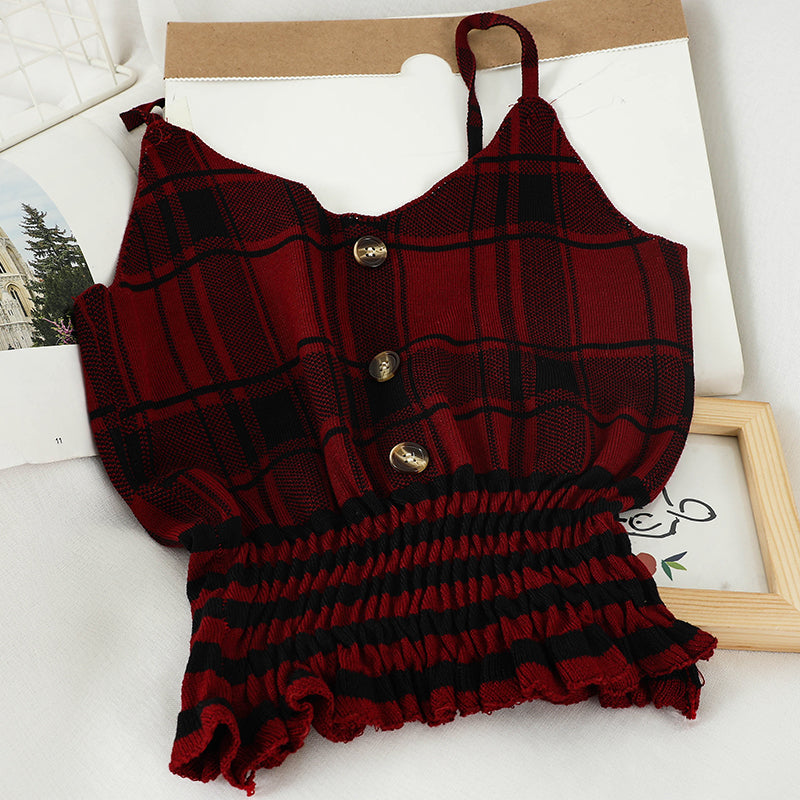 Waist Ruffled Plaid Bottoming Sweater Camisole