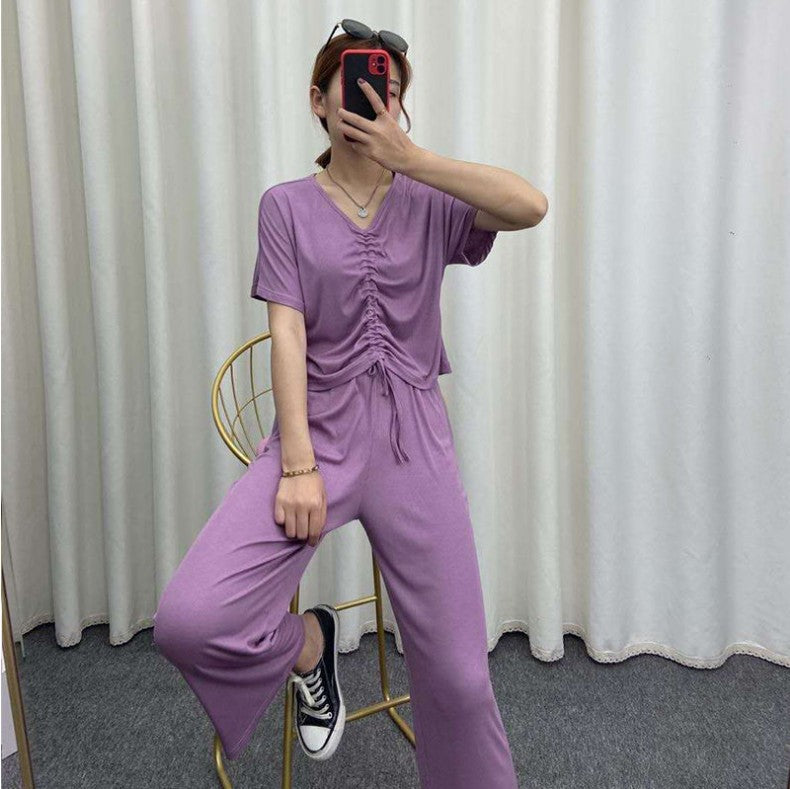 Two-piece casual top loose wide-leg pants