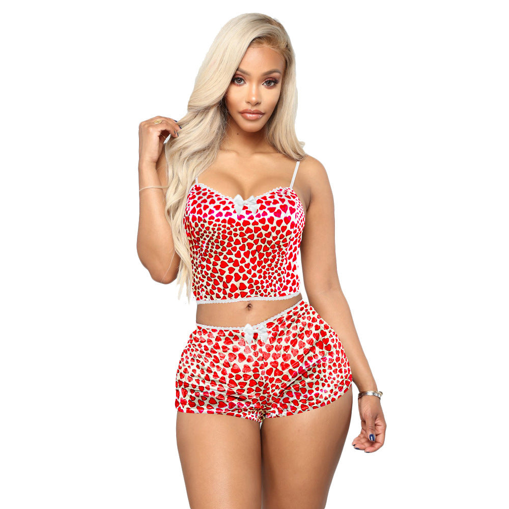 Hollow Sexy Print Slim Velvet Two-piece Suit