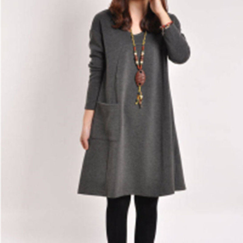 Mid-length Solid Color Plus Size Slimming Dress