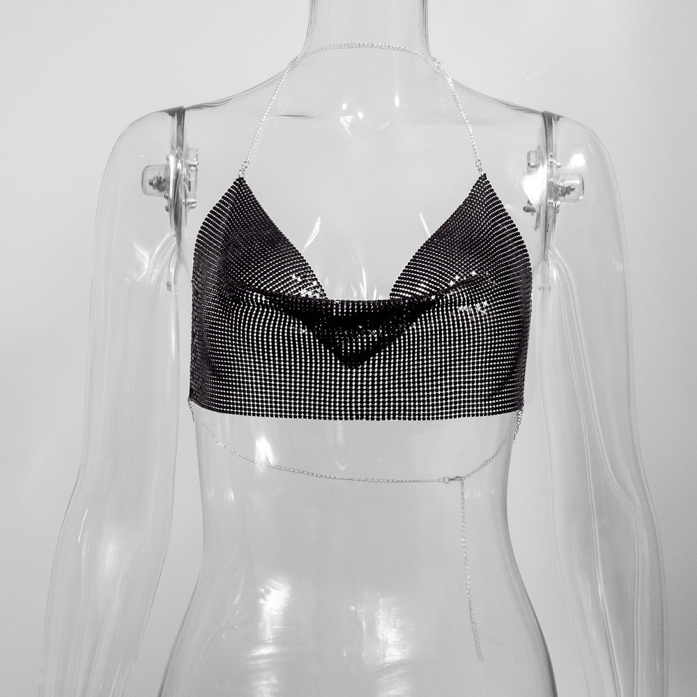 Sequined Personalized Metal Strap Top