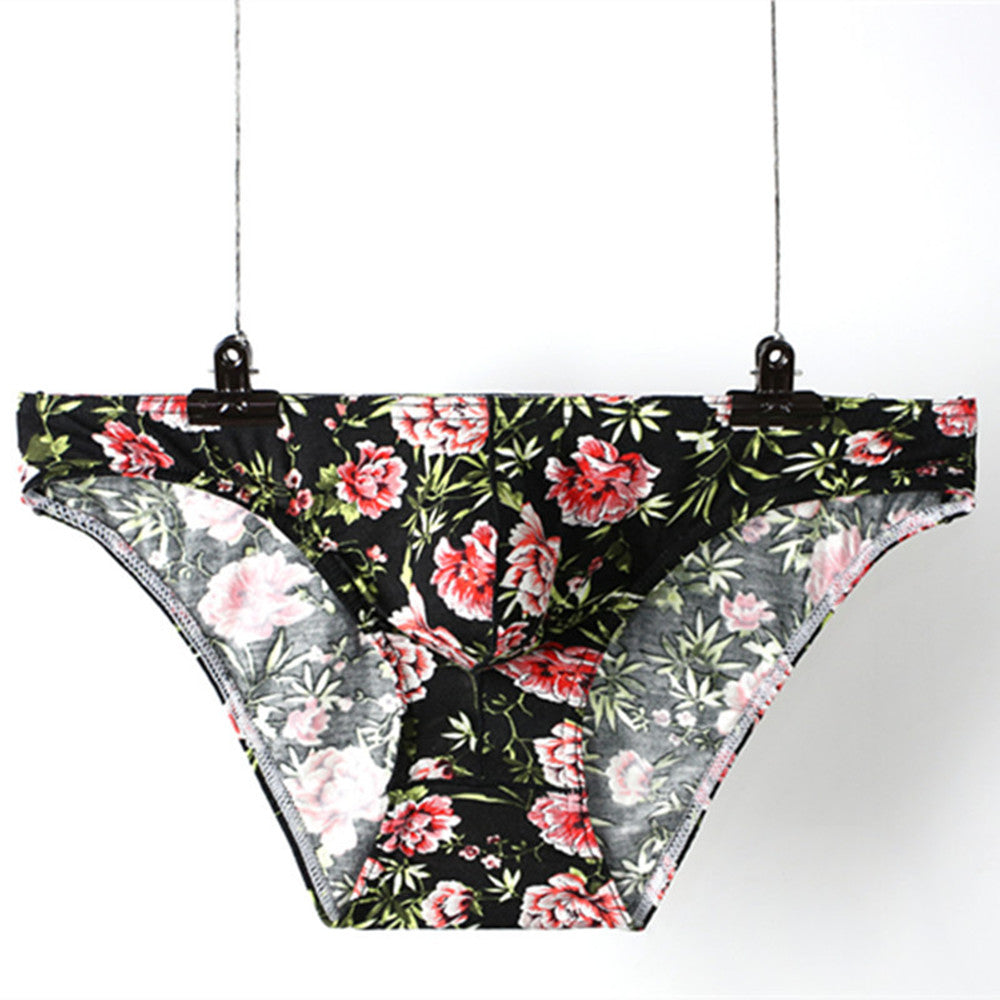 Flower Printed Low Waist Men Briefs Breathable U Convex Pouch