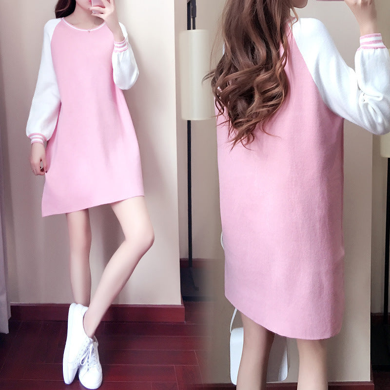 Loose Round Neck Korean Solid Color High Waist Base Skirt