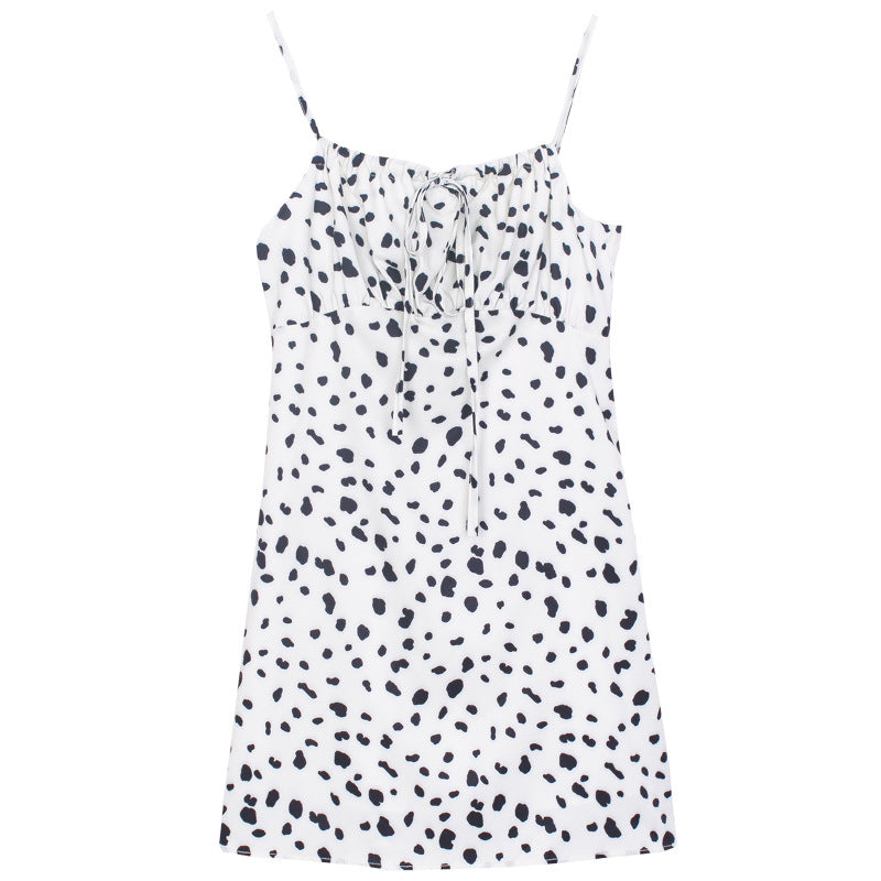 Slim And Cute Cow Drawstring Strap Dress