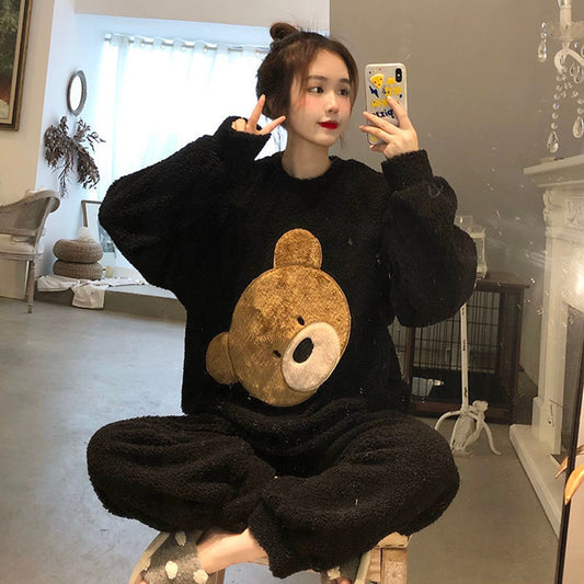 Women's Thickened And Fleece Coral Fleece Pajamas